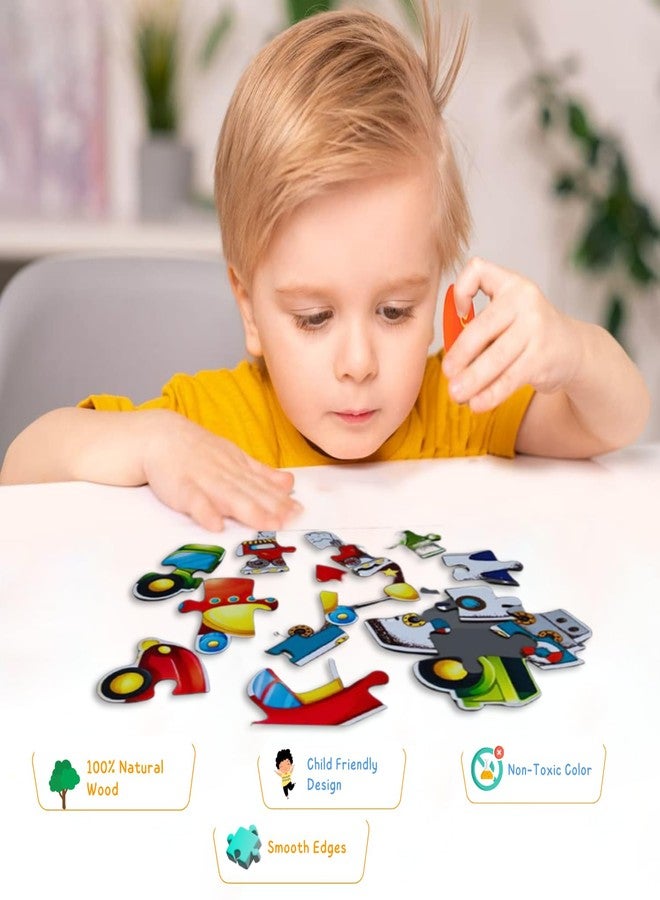 Fun Fry Montessori Wooden Jigsaw Puzzles Gift for Kids & Children Ages 2-5 Years with 6 Shapes -Educational Wooden Puzzles for Kids for Age 2 Puzzle Toys Year Old Boys Girls Kids (6 Vehicles) - Image 5